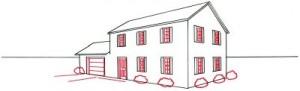 Как нарисовать кирпичный дом поэтапно в 5 шагов. Картинка 4.