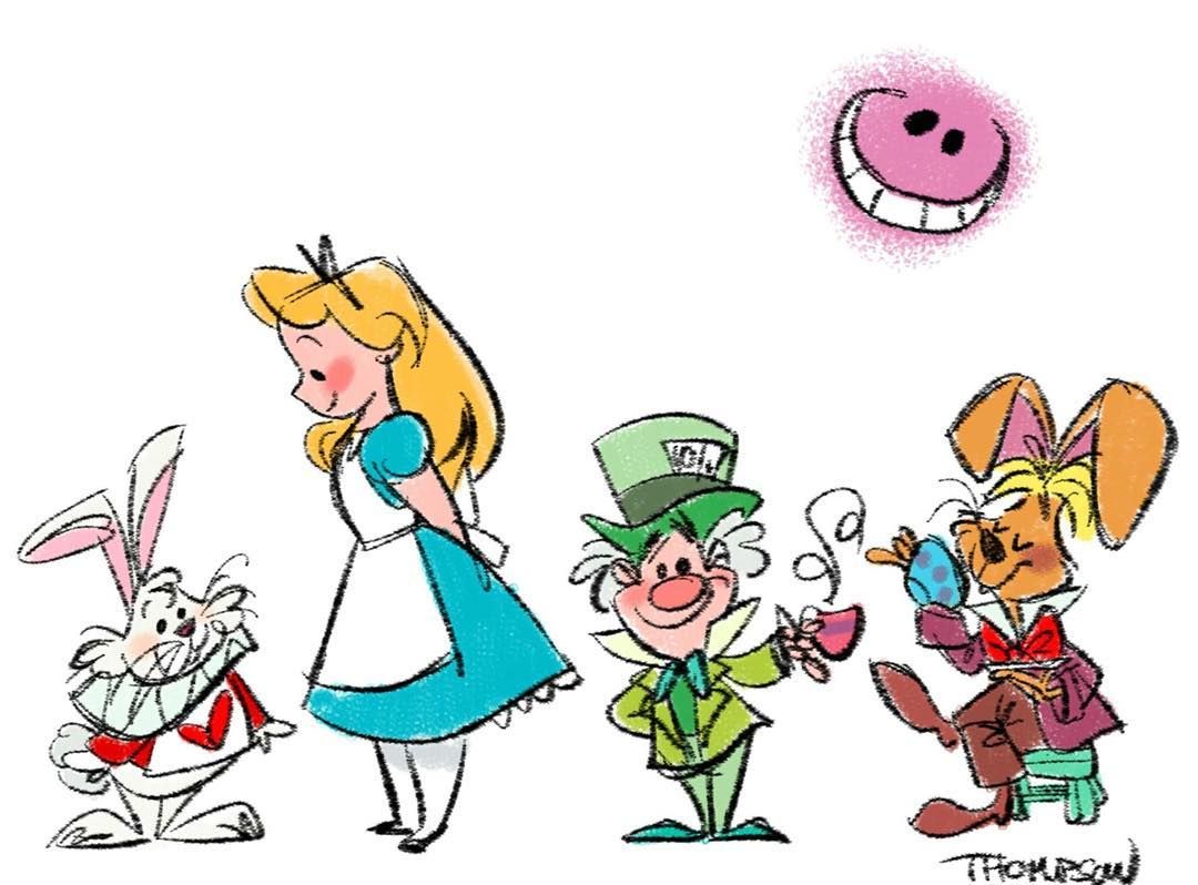 Рисунок Алисы и других персонажей цветной