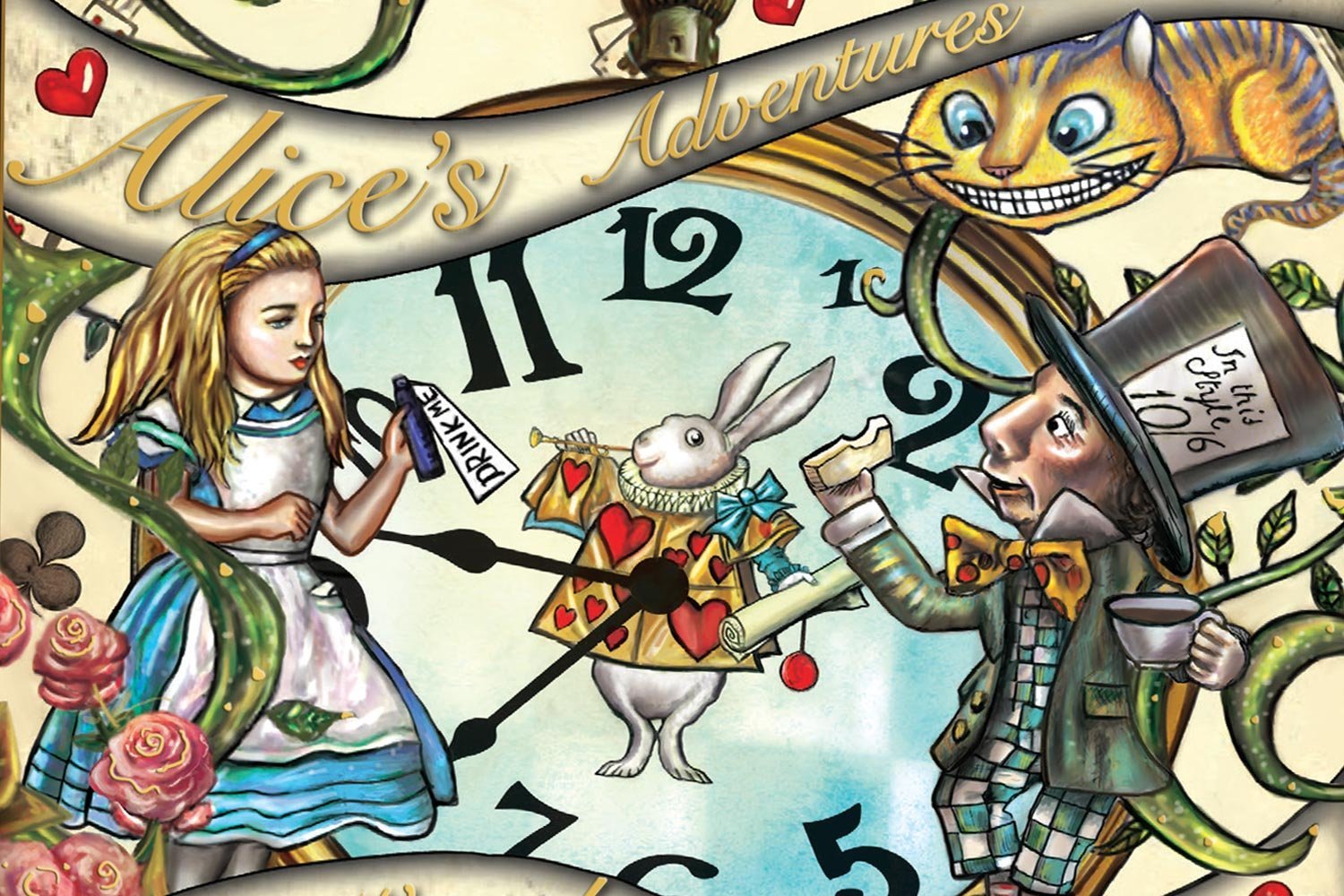 Рисунок цветной Алиса и персонажи сказки