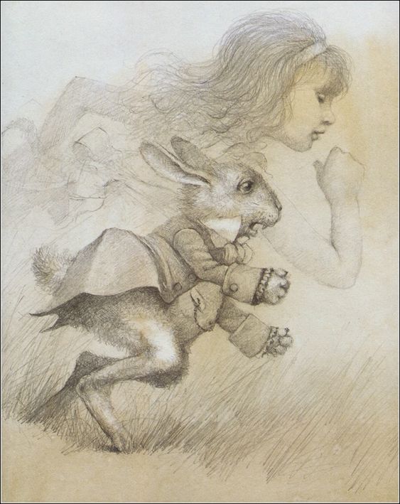 Карандашный рисунок Алиса и Кролик