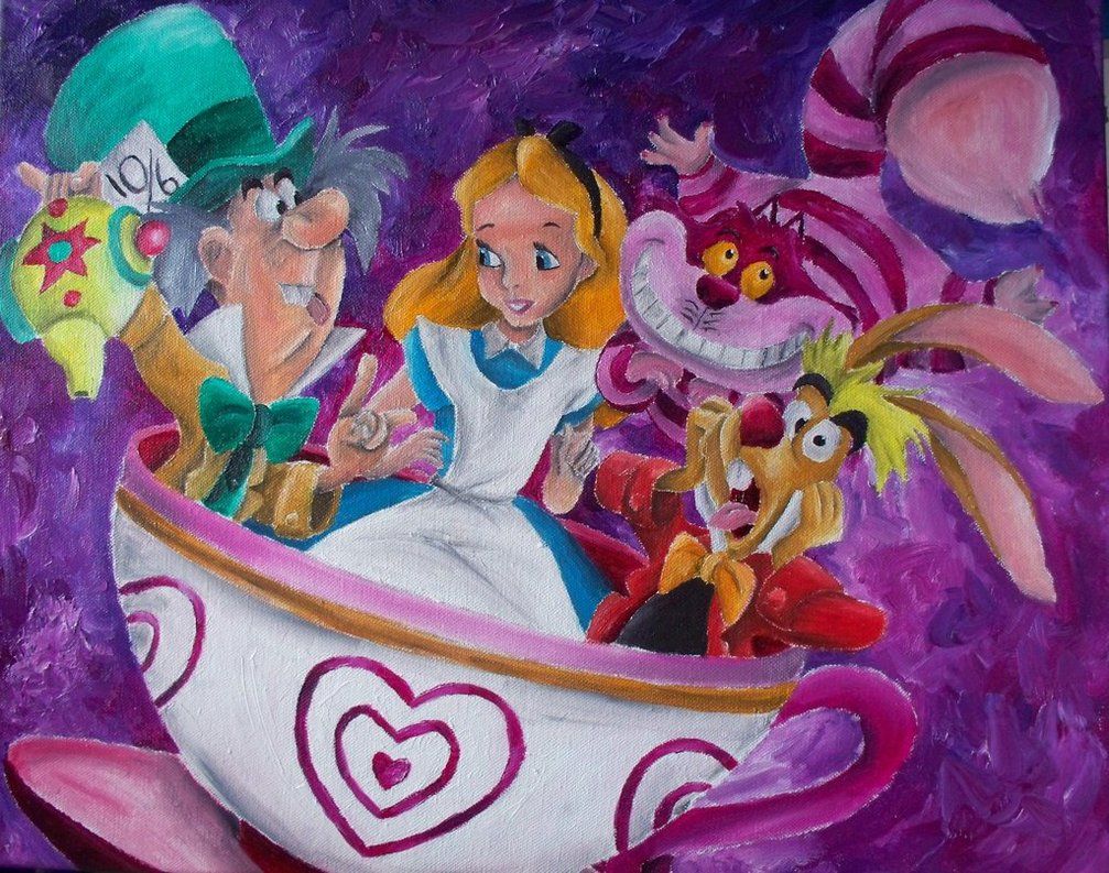 Цветной рисунок Алисы и героев акварель