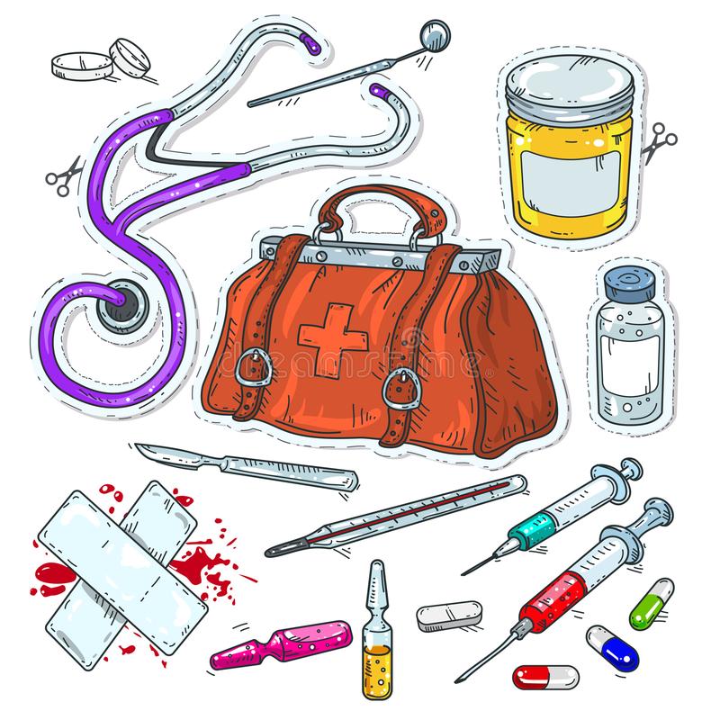 Рисунок медицинские инструменты и чемоданчик
