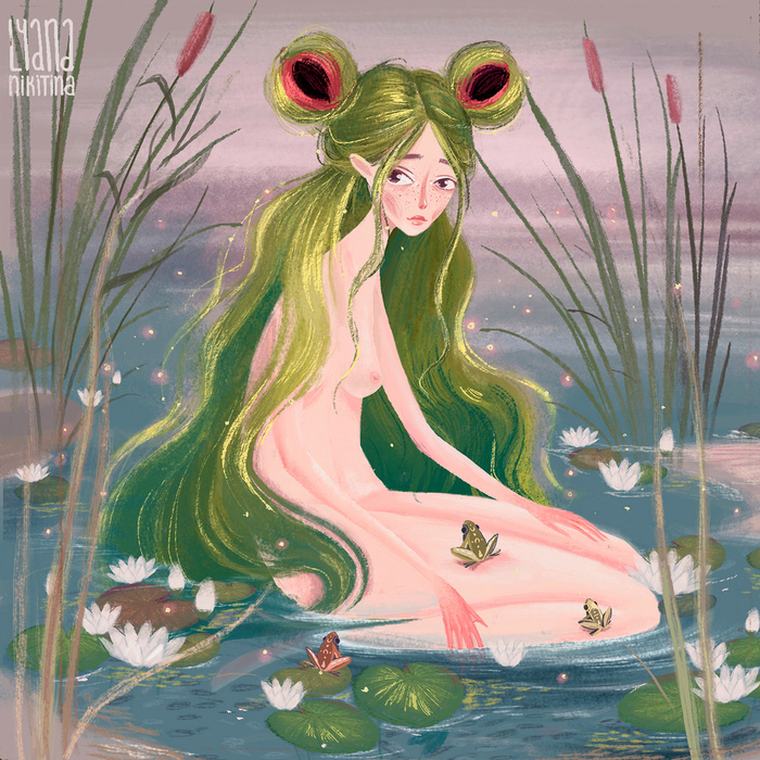 Царевна лягушка в виде человека на болоте цветной рисунок для срисовки