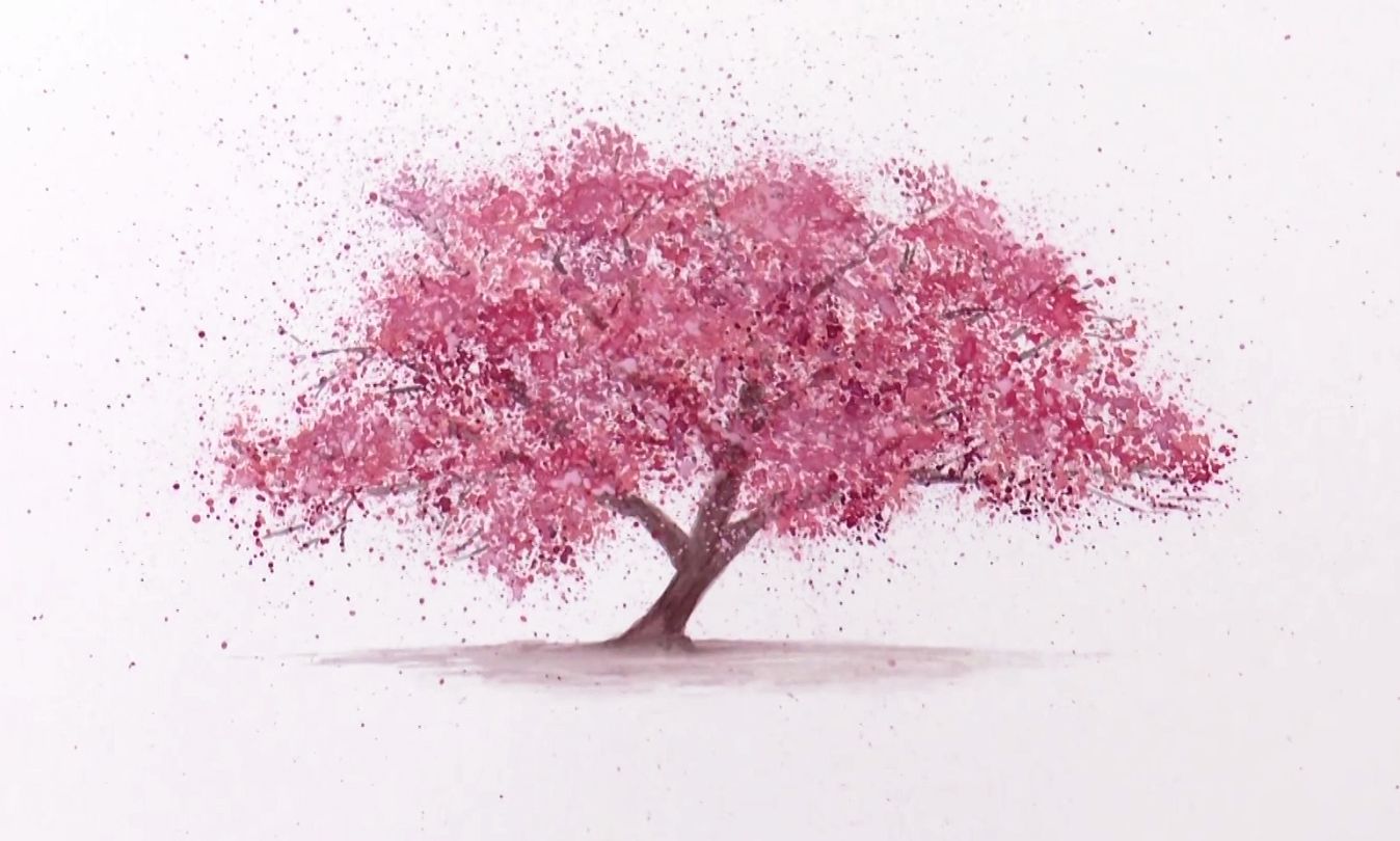 Сакура дерево красками