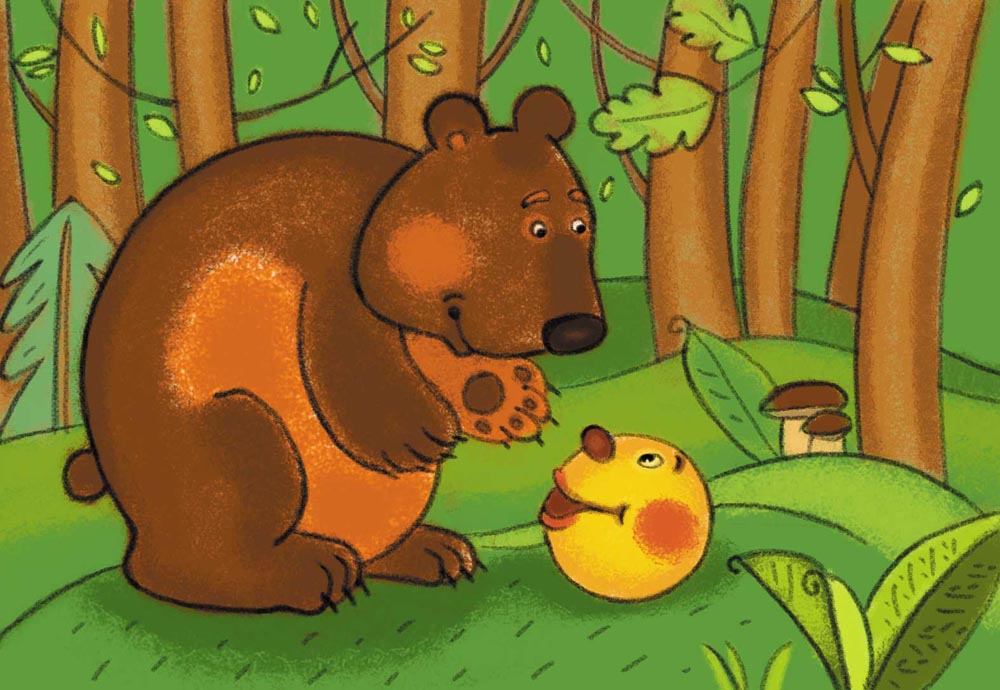 Медведь и Колобок цветной рисунок