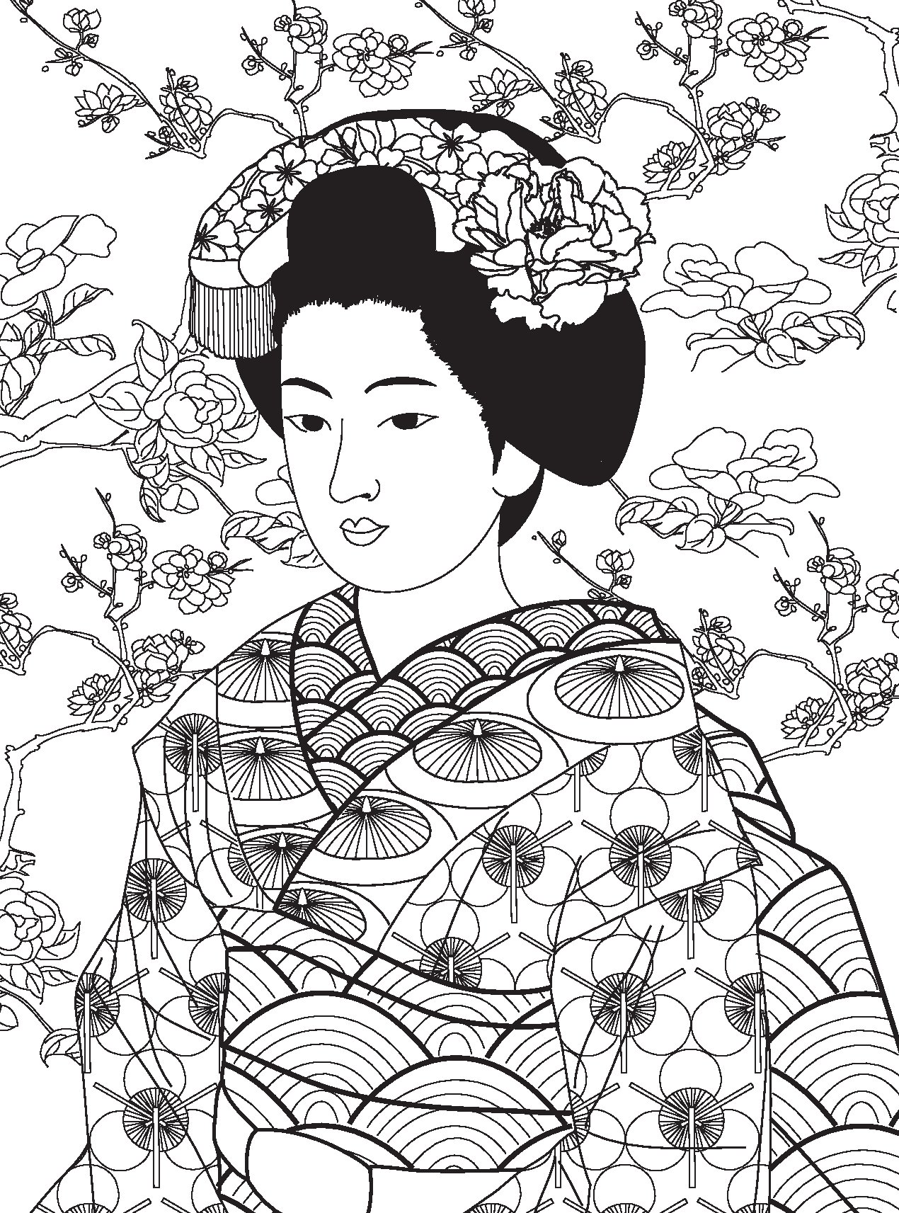 Рисунок японки и сакуры