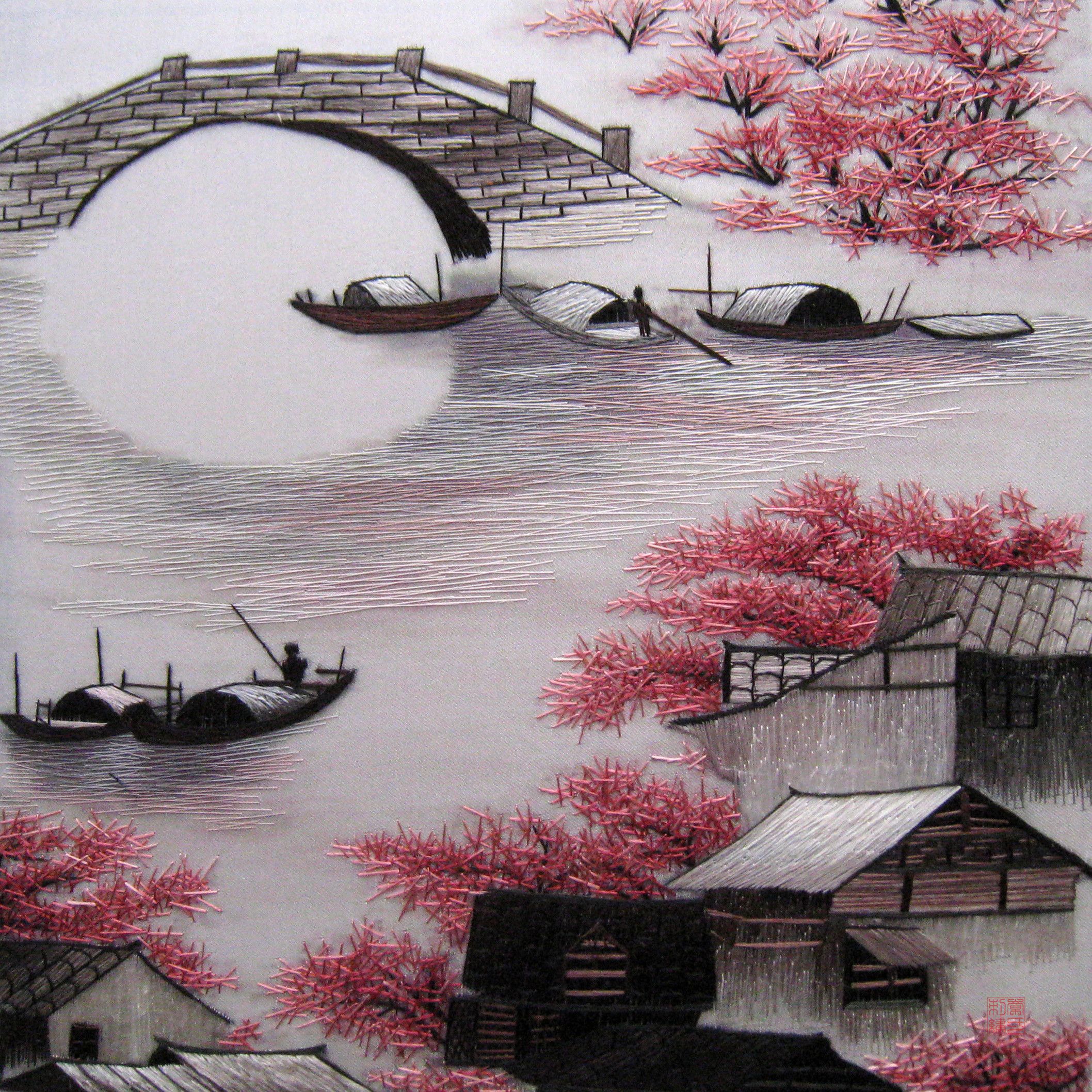 Сакура в японском пейзаже рисунок