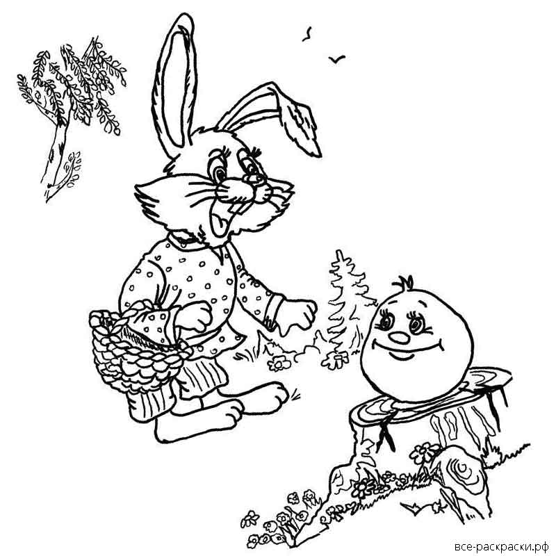 Раскраска встреча зайца и Колобка