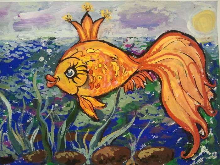 Детский рисунок золотая рыбка