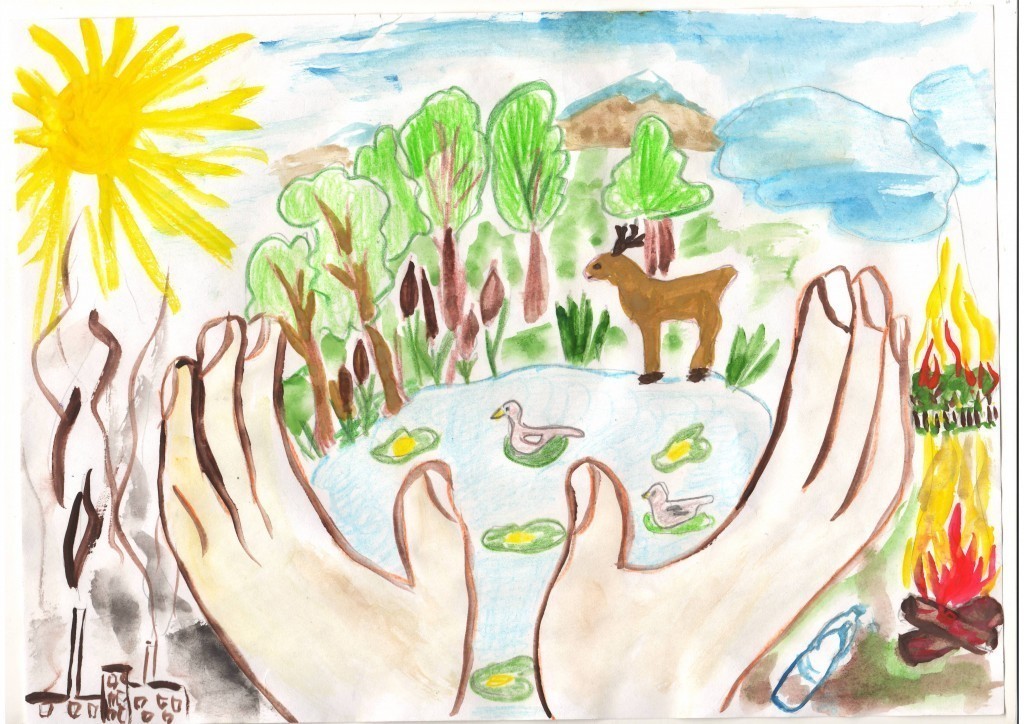 Детский рисунок "Берегите животных"