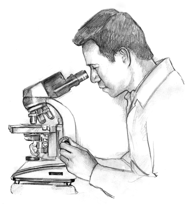 Человек работает с микроскопом рисунок