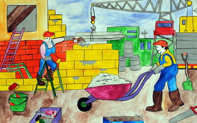 Рисунок детский профессия строитель