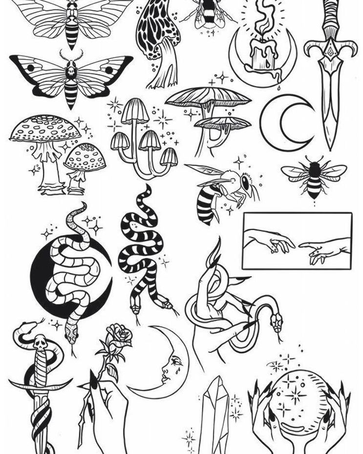Набор эскизов для татуировки насекомые