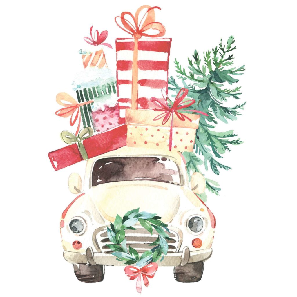 Рисунок новогодний авто с подарками