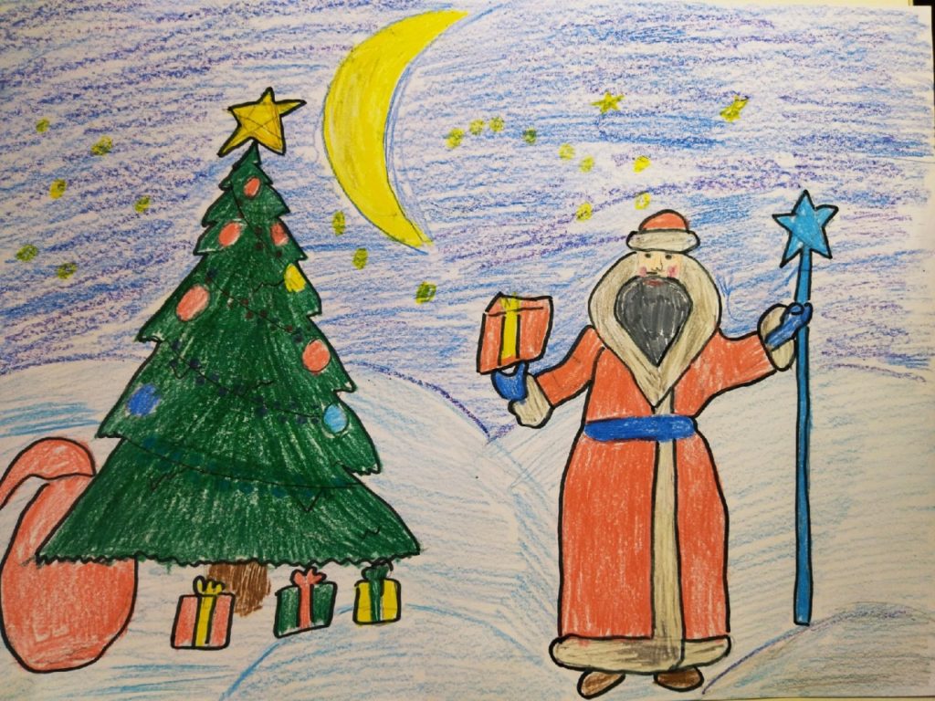 Рисунок детский Деда Мороза