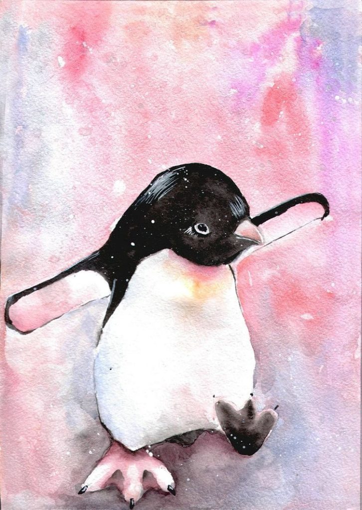 Рисунок пингвина красками