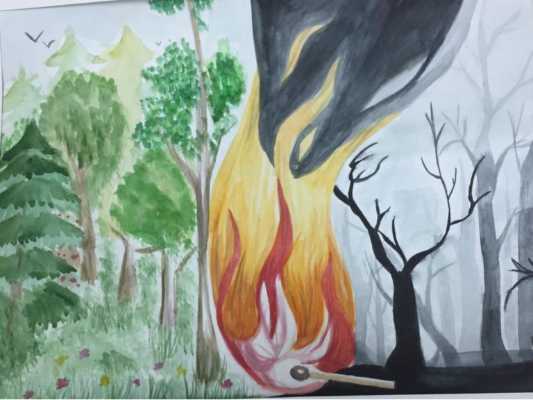 Рисунок огонь в лесу