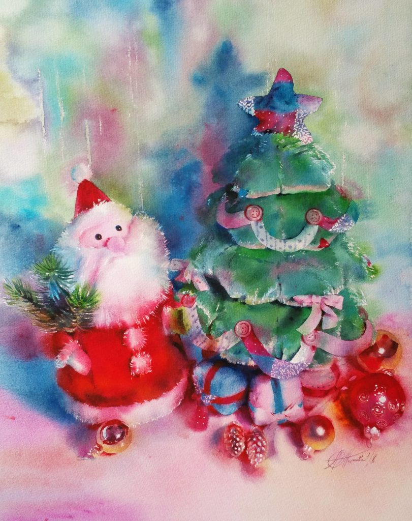 Новогодний рисунок Дед Мороз и елка