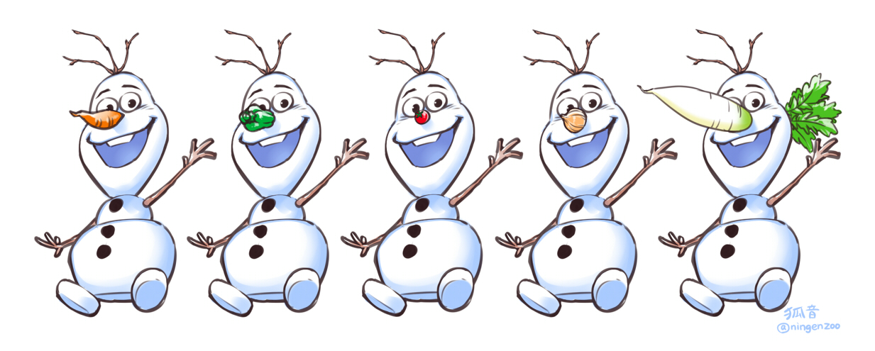 Рисунок Олафа снеговика с разными носами