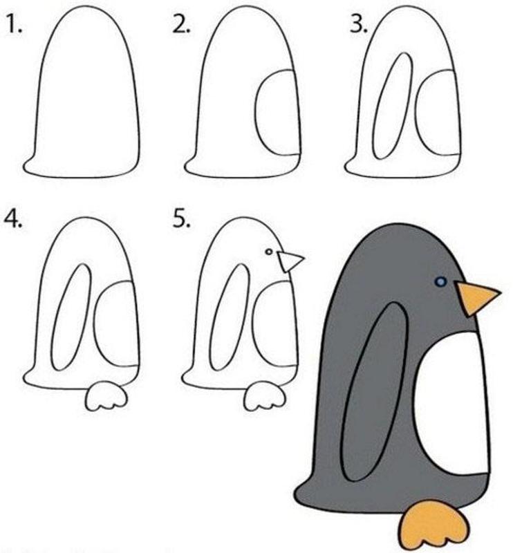 Поэтапное рисование пингвина картинка