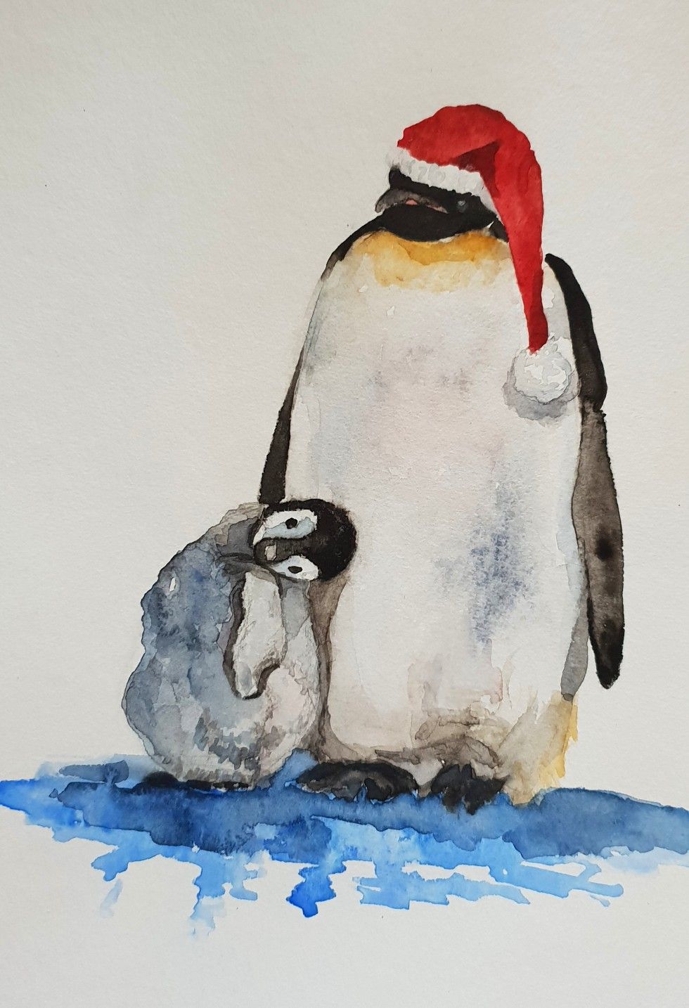 Рисунок пингвина акварель