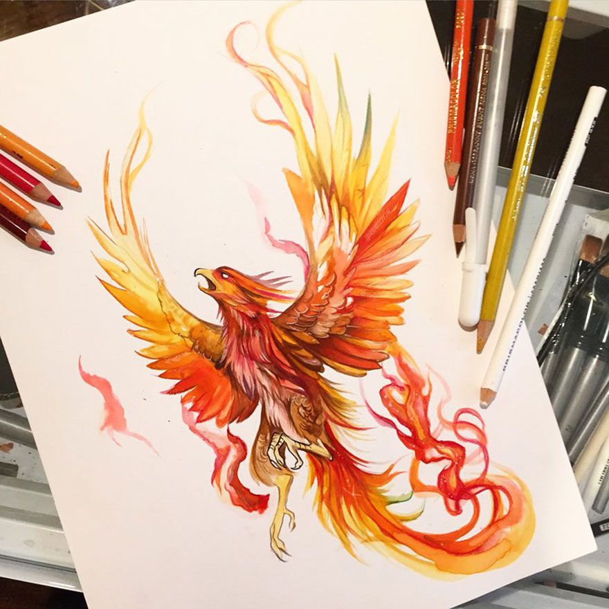 Огненный рисунок птица