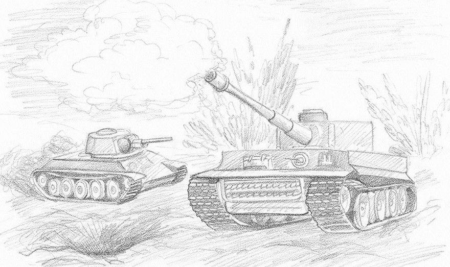 Рисунок танка карандашо