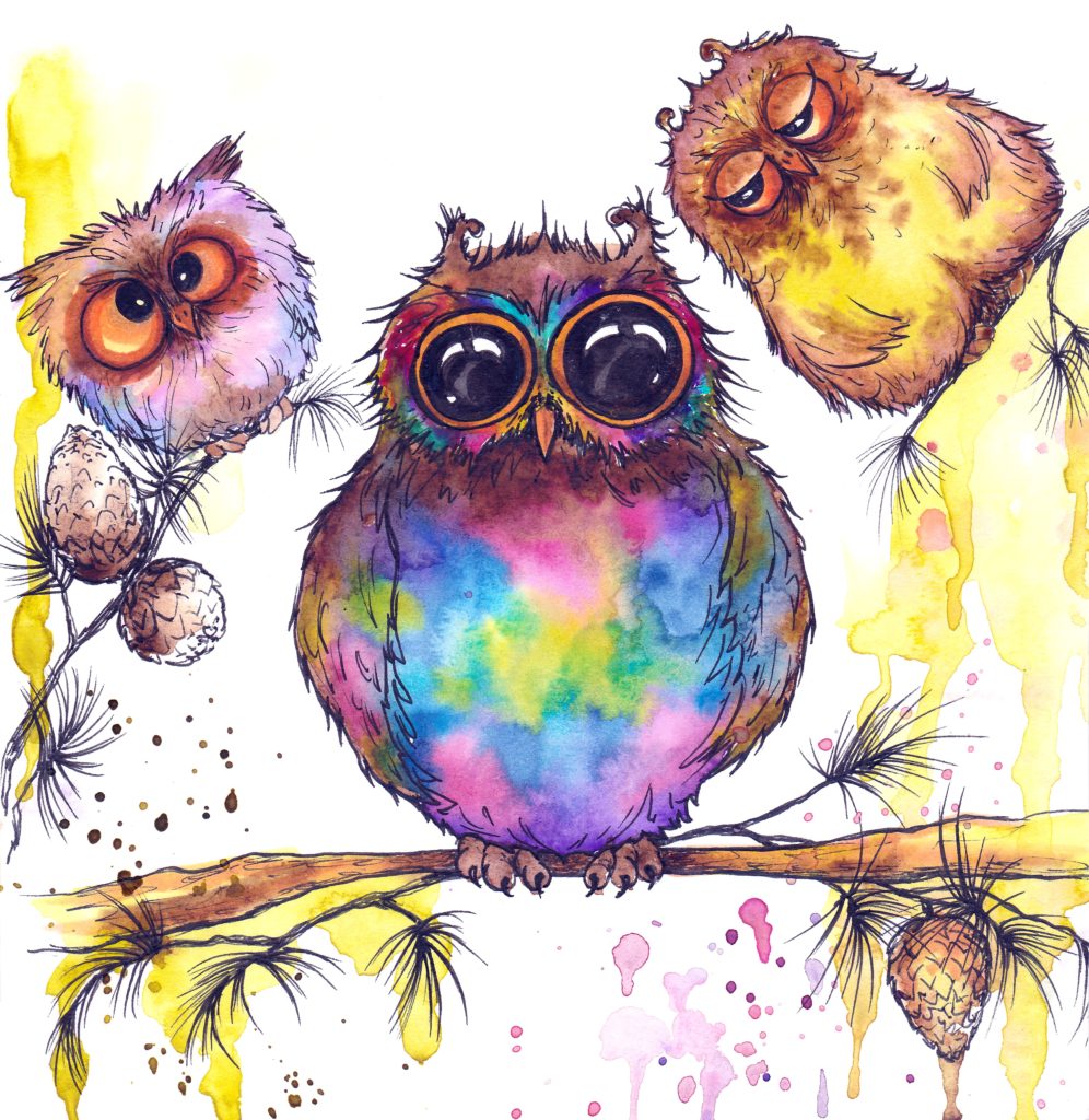 Рисунок совы красками