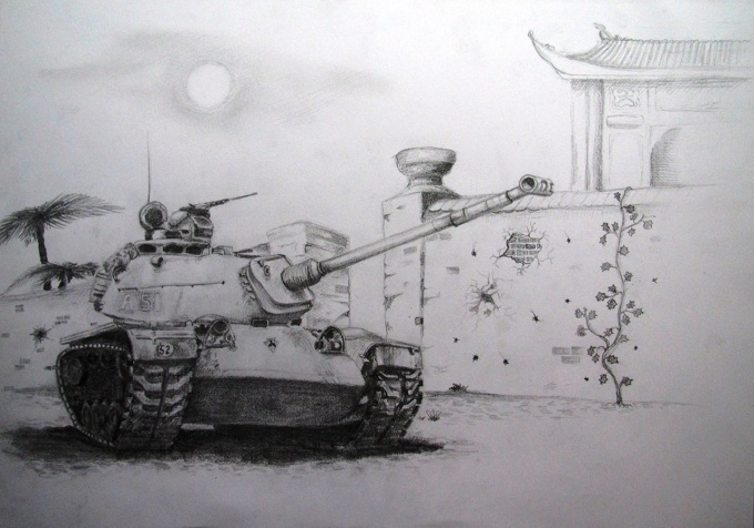 Простой рисунок танка карандашом