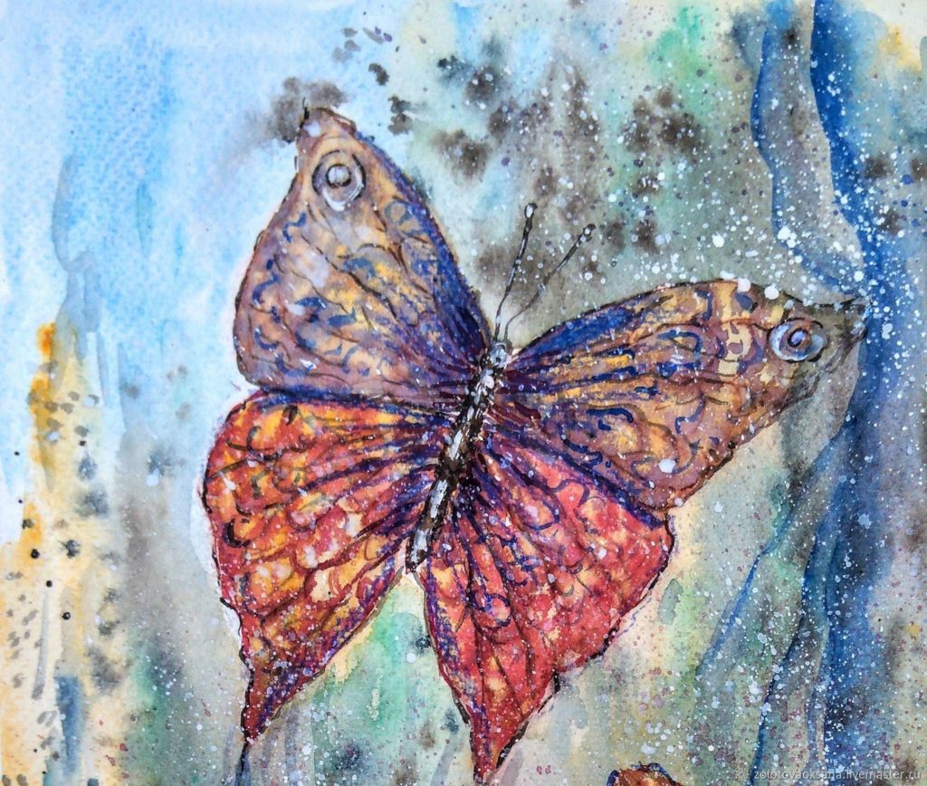 Рисунок бабочки красками