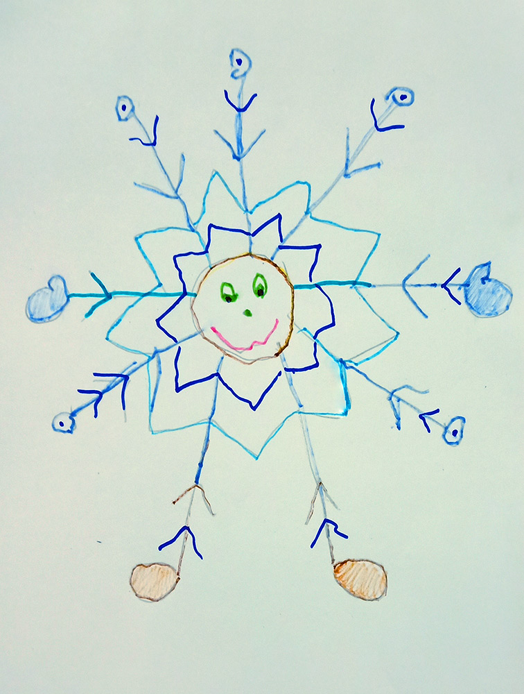 Детский рисунок со снежинками