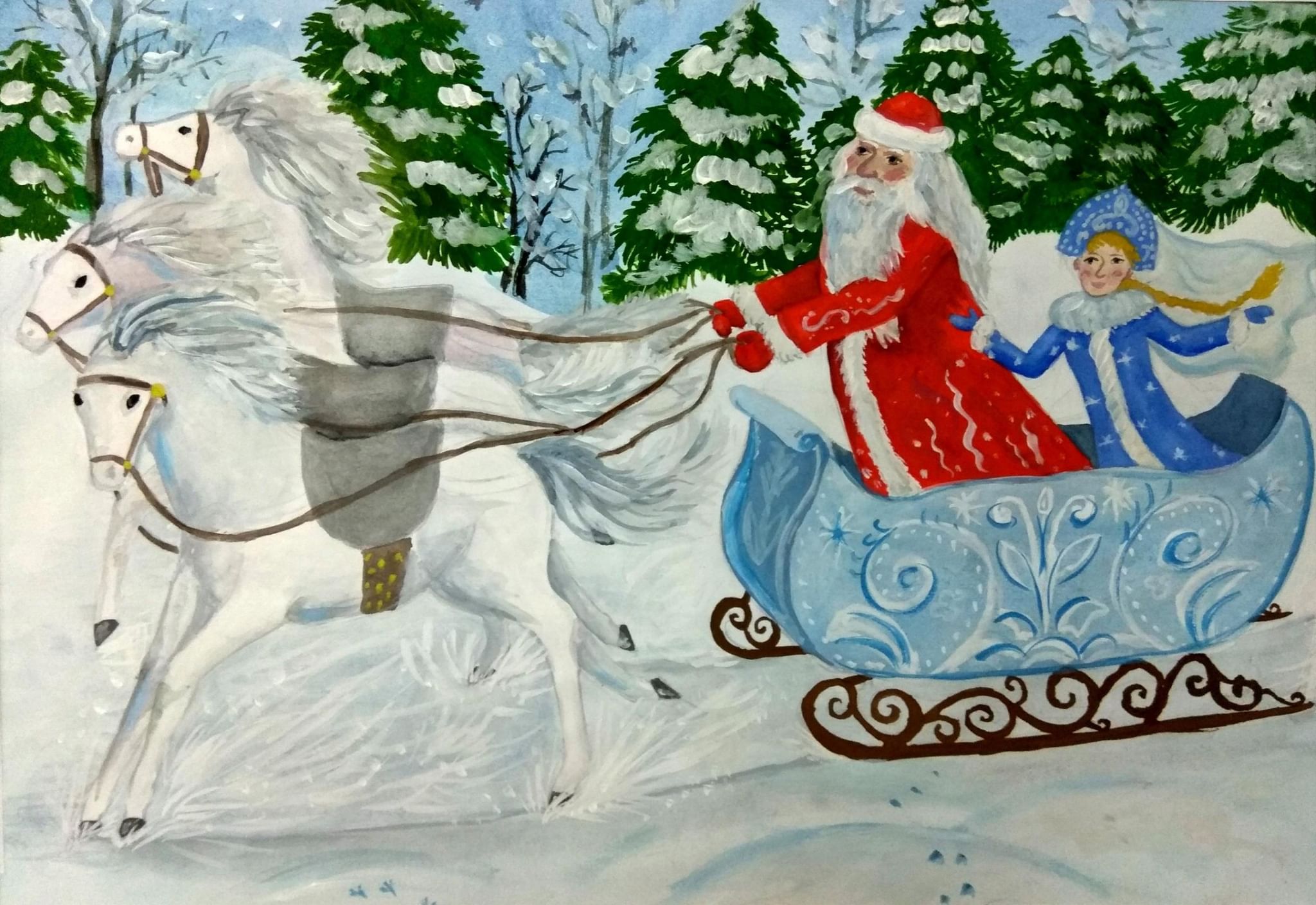 Сани Деда Мороза простой рисунок